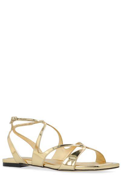 JIMMY CHOO Ayla Gold Leather Flat Sandals