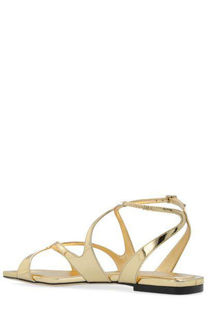 JIMMY CHOO Ayla Gold Leather Flat Sandals