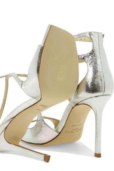 JIMMY CHOO Champagne-Coloured Strappy Sandals for Women - Squared Open Toe, Slim Heel, Adjustable Ankle Strap