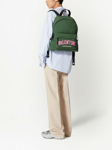 VALENTINO GARAVANI Dark Green Logo-Print Raffia Backpack for Men