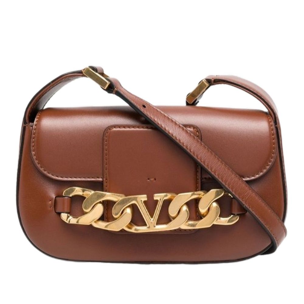 女性用の茶色のレザーショルダーバッグ | FW22コレクション