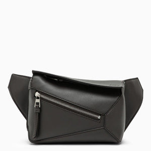 LOEWE Mini Puzzle Dark Grey Leather Crossbody Bumbag with Adjustable Strap and Silver-Tone Clasp