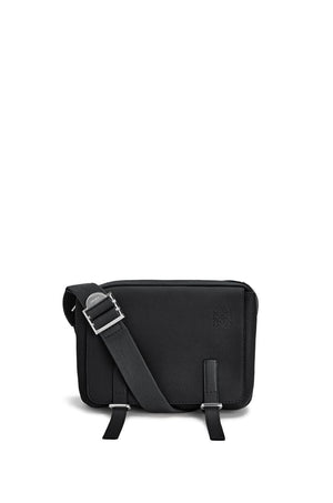 LOEWE Mini Military Messenger Bag in Soft Black Leather, 18x23x9cm