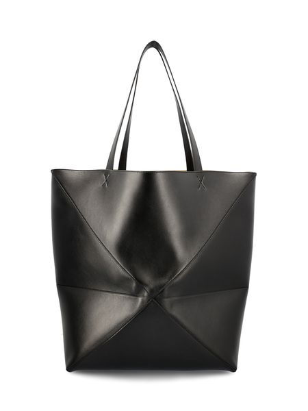 LOEWE Black Leather Large Puzzle Fold Tote for Women, Spring/Summer 2024