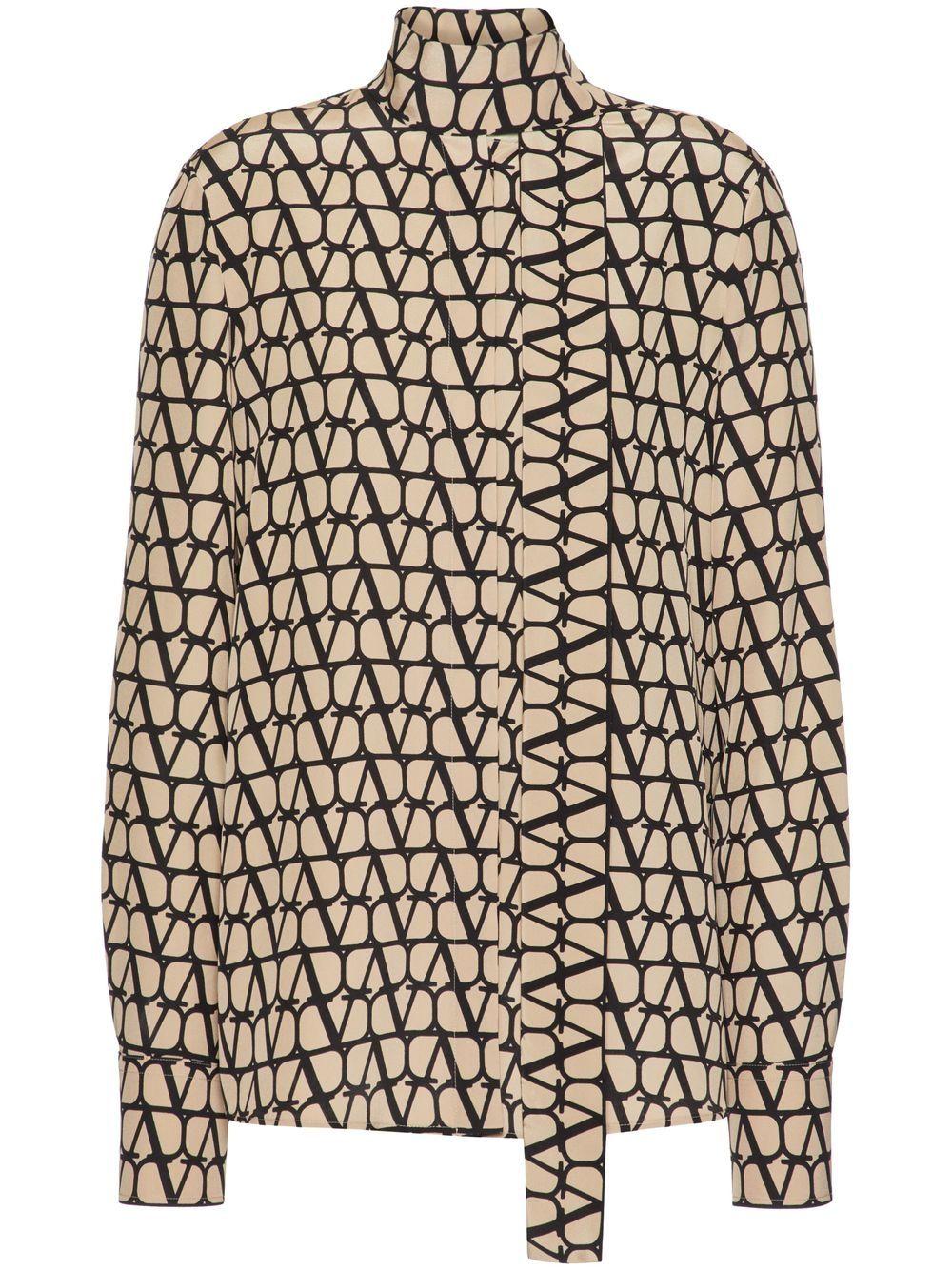 VALENTINO Beige and Black Striped Shirt for Women - SS23 Collection