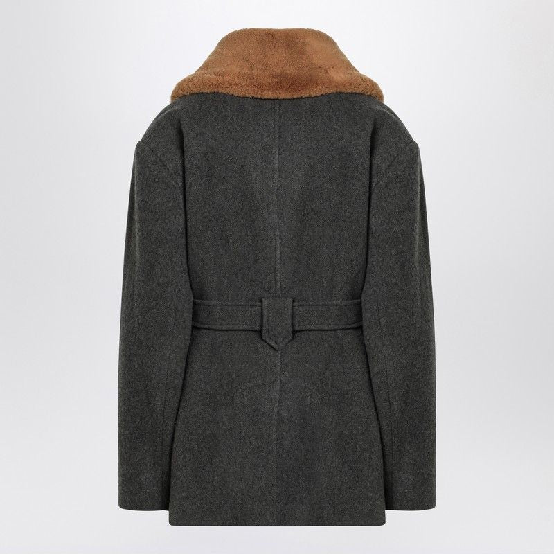 MARGAUX LONNBERG Bardem Double-Breasted Jacket with Shearling Collar