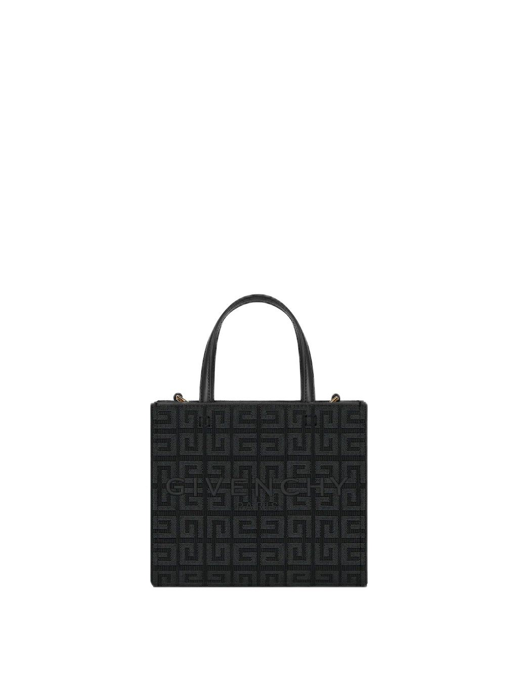 GIVENCHY Mini G Canvas Tote Handbag with Leather Accents and Removable Strap, Black - 19x16x8 cm
