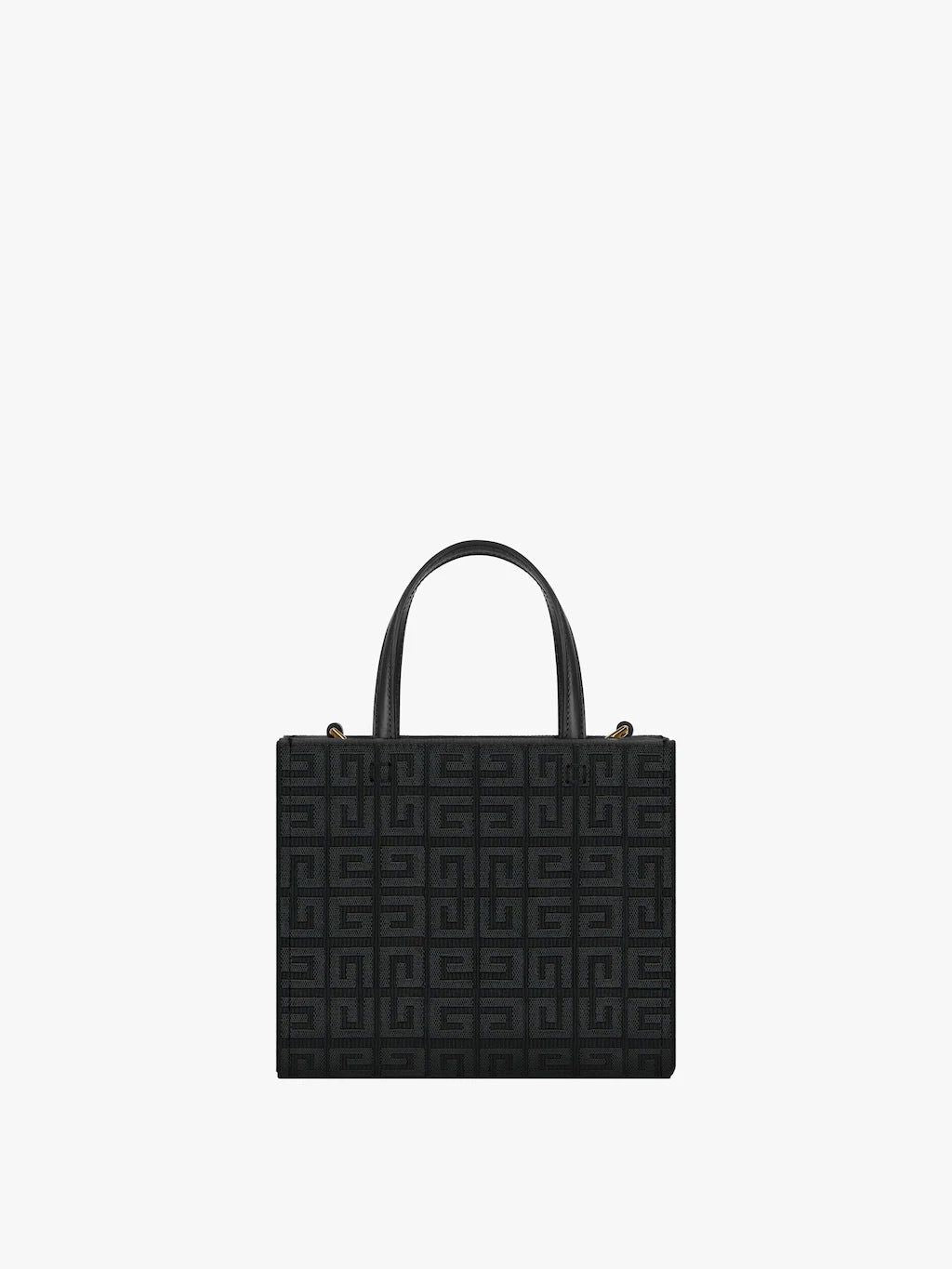 GIVENCHY Mini G Canvas Tote Handbag with Leather Accents and Removable Strap, Black - 19x16x8 cm