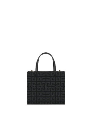 GIVENCHY Mini G Canvas Tote Handbag with Leather Accents and Removable Strap, Black - 19x16x8 cm