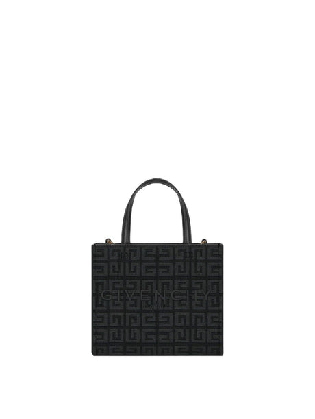 GIVENCHY Mini G Canvas Tote Handbag with Leather Accents and Removable Strap, Black - 19x16x8 cm