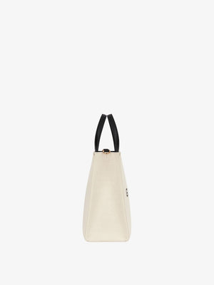 Ecru Canvas Tote Handbag with Faux Leather Details and Gold-Tone Hardware