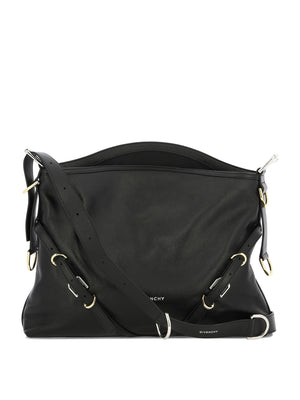 GIVENCHY Elegant Medium Voyou Black Leather Shoulder Bag with Metallic Accents - 40x27x6.5 cm