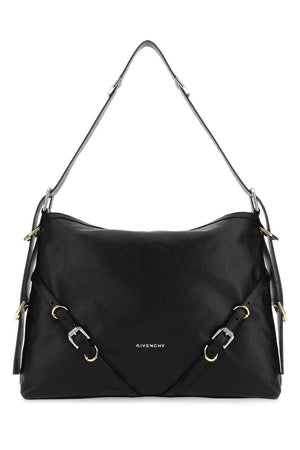 女性用シックな黒のレザーショルダーバッグ、中サイズ 38x26x7 cm