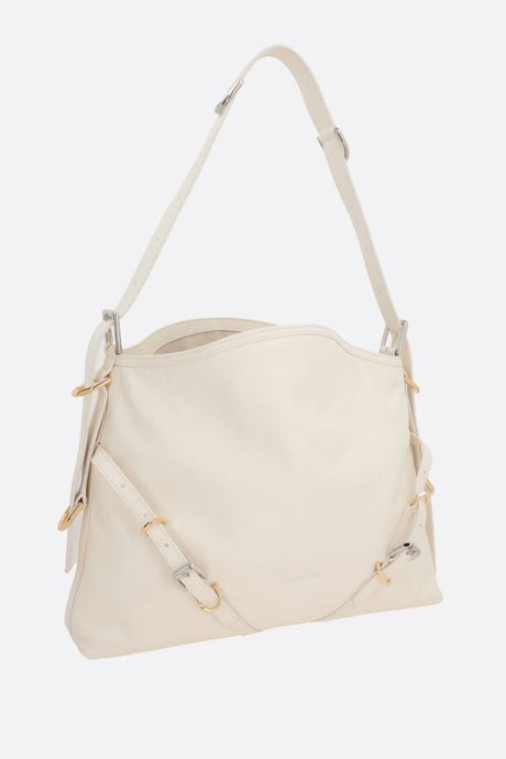 Ivory Leather Medium Shoulder Handbag with Adjustable Strap and Gold/Silver Hardware