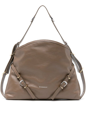 Taupe Calf Leather Shoulder & Crossbody Bag for Women - SS24