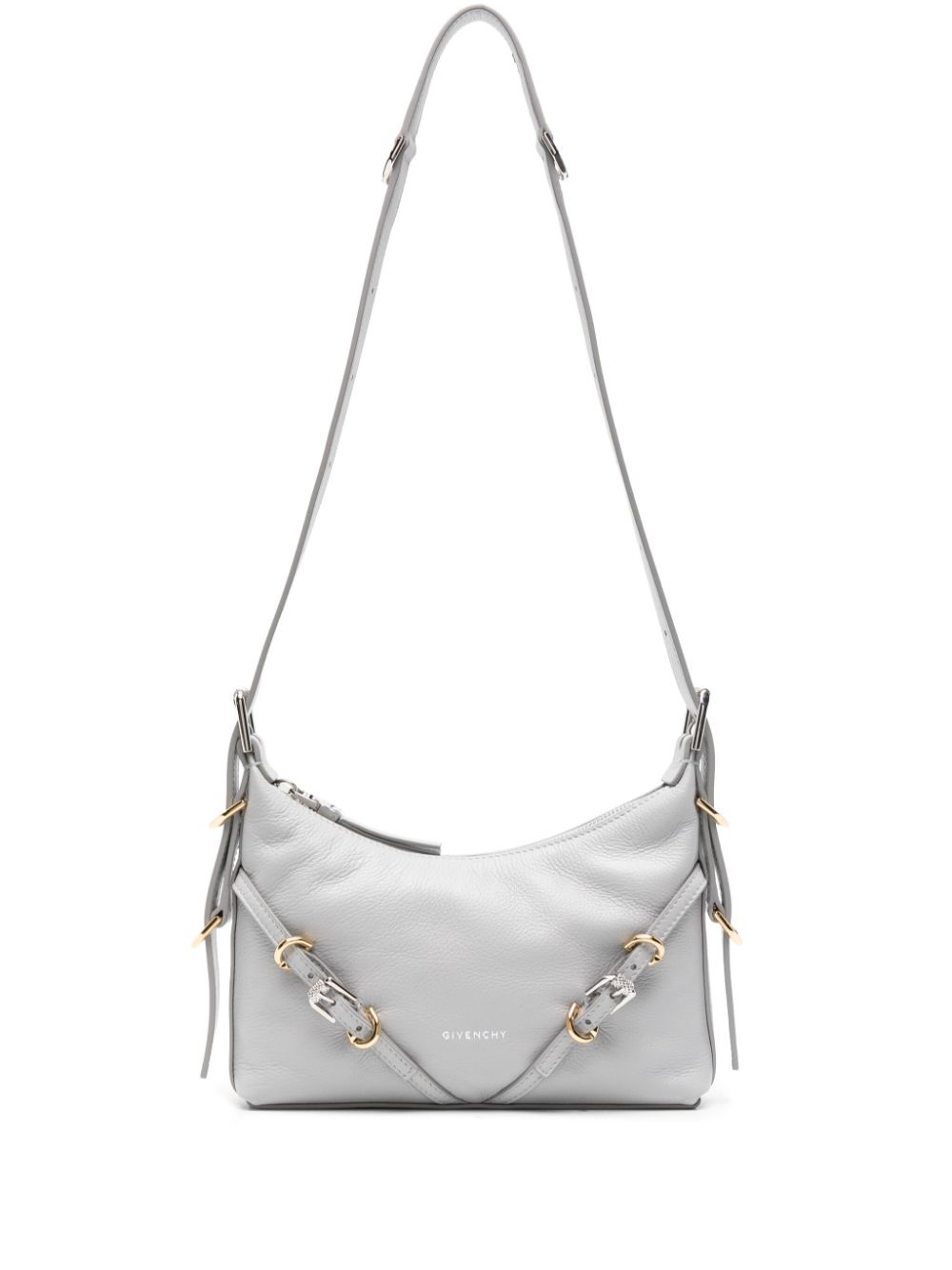 GIVENCHY Chic Mini Gray Calf Leather Handbag with Adjustable Strap and Decorative Buckle