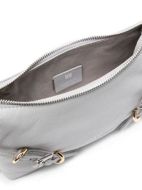 GIVENCHY Chic Mini Gray Calf Leather Handbag with Adjustable Strap and Decorative Buckle