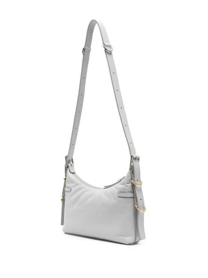 GIVENCHY Chic Mini Gray Calf Leather Handbag with Adjustable Strap and Decorative Buckle