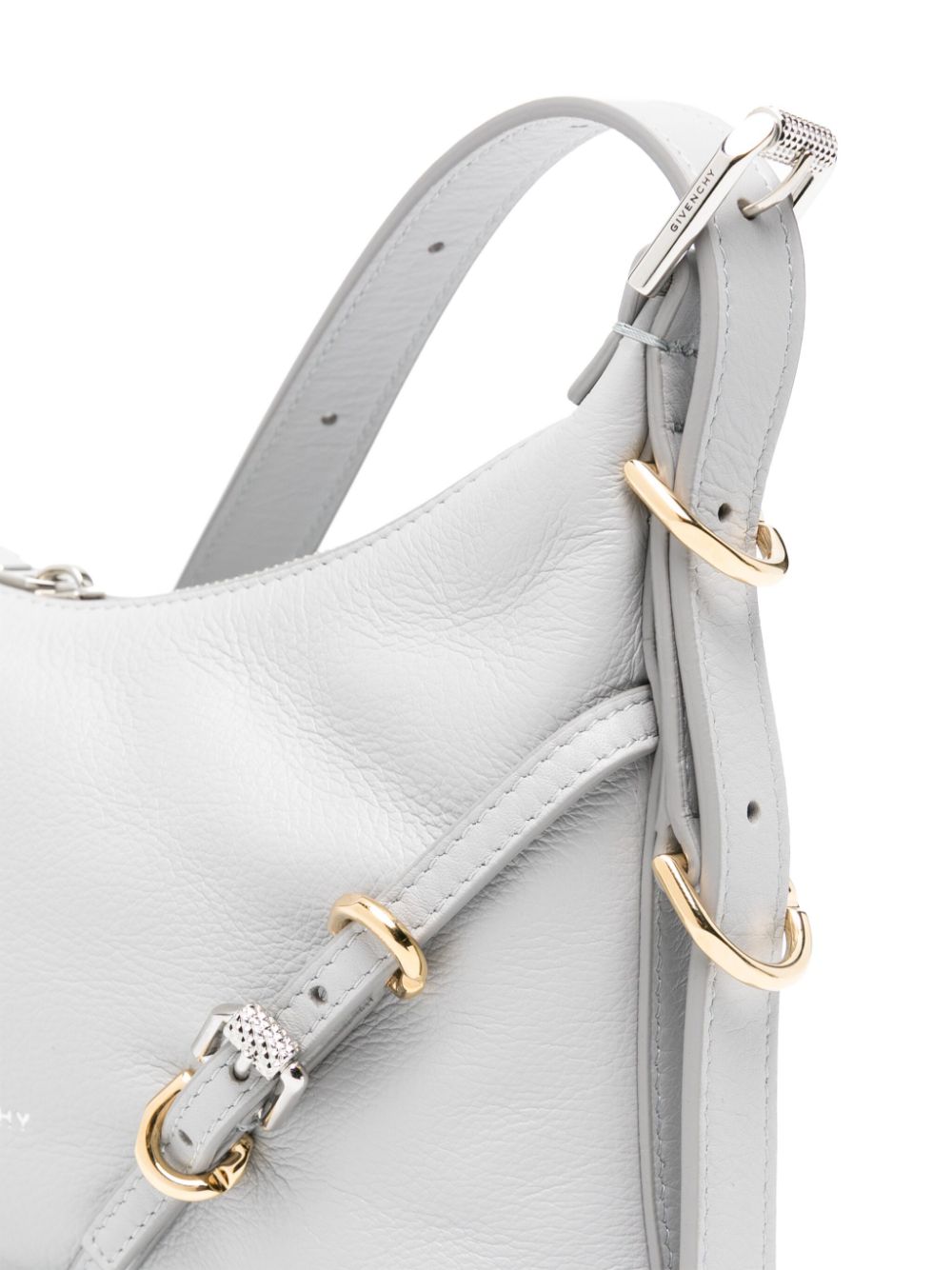 GIVENCHY Chic Mini Gray Calf Leather Handbag with Adjustable Strap and Decorative Buckle