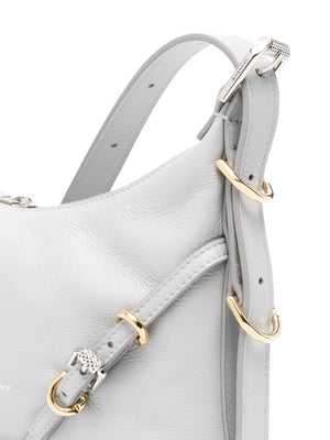 GIVENCHY Chic Mini Gray Calf Leather Handbag with Adjustable Strap and Decorative Buckle