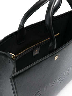 حقيبة يد من الجلد العجلي الأسود متوسطة الحجم مع حزام كتف قابل للتعديل وإكسسوارات ذهبية