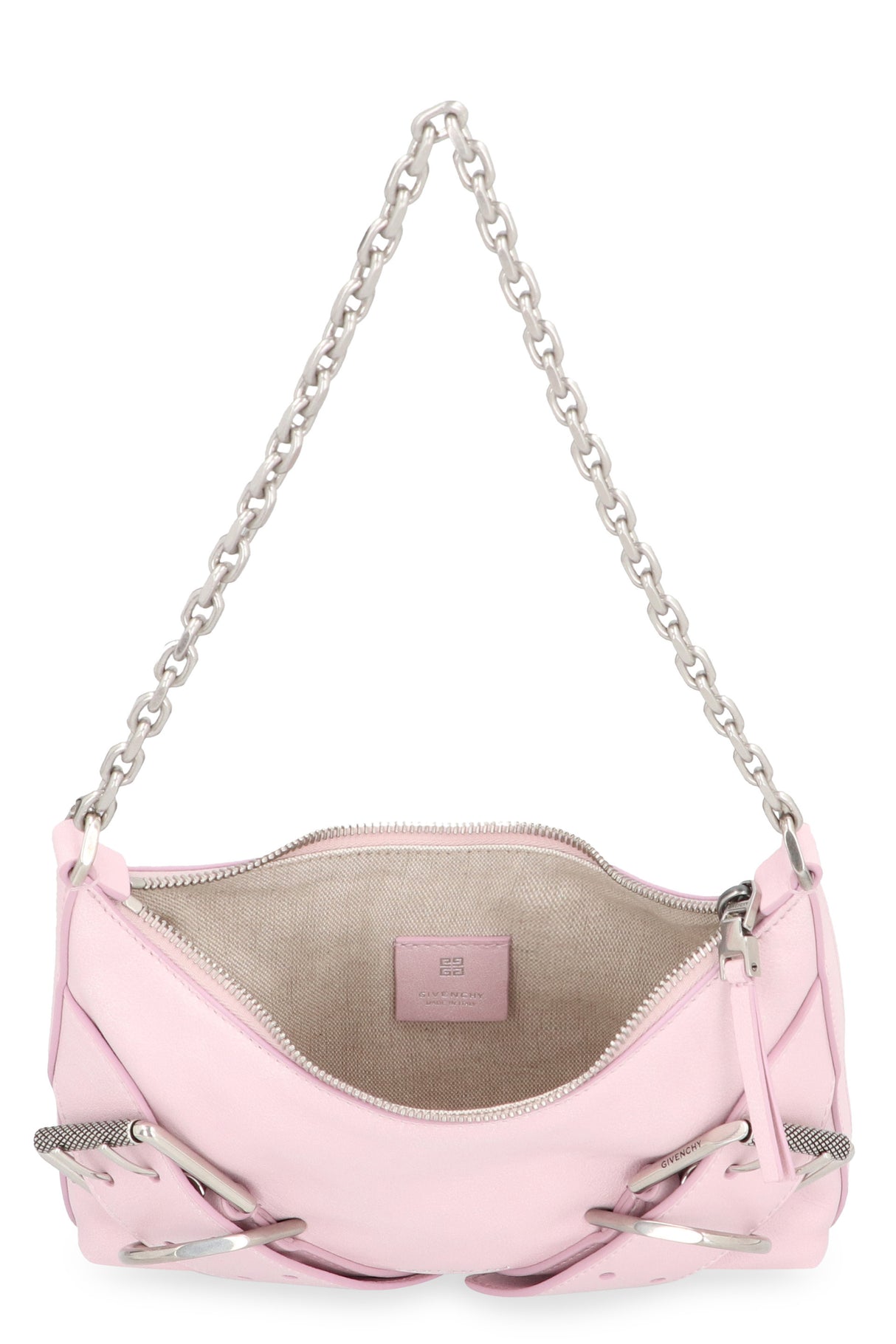 GIVENCHY Pink Leather Shoulder Handbag with Decorative Buckles and Silver-Tone Hardware