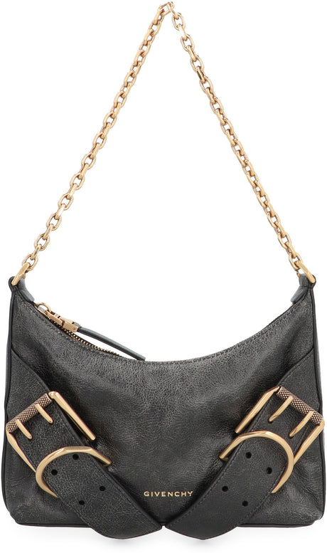 GIVENCHY Vintage Look Leather Shoulder Bag with Decorative Buckles and Chain Handle