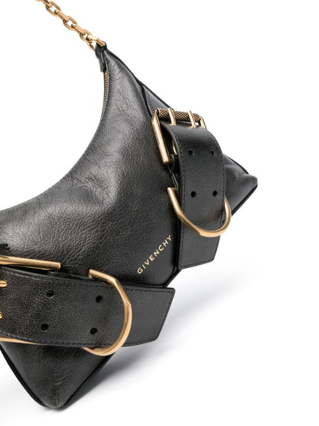 GIVENCHY Black Leather Shoulder Handbag with Chain-Link Strap and Gilded Details