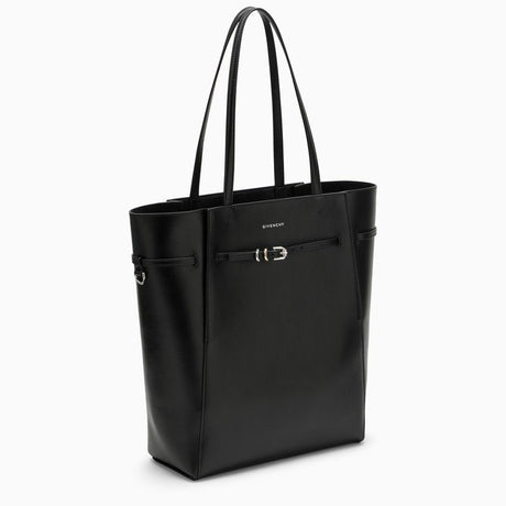 حقيبة توت سوداء متوسطة الحجم من الجلد مع حزام قابل للتعديل وتفاصيل معدنية