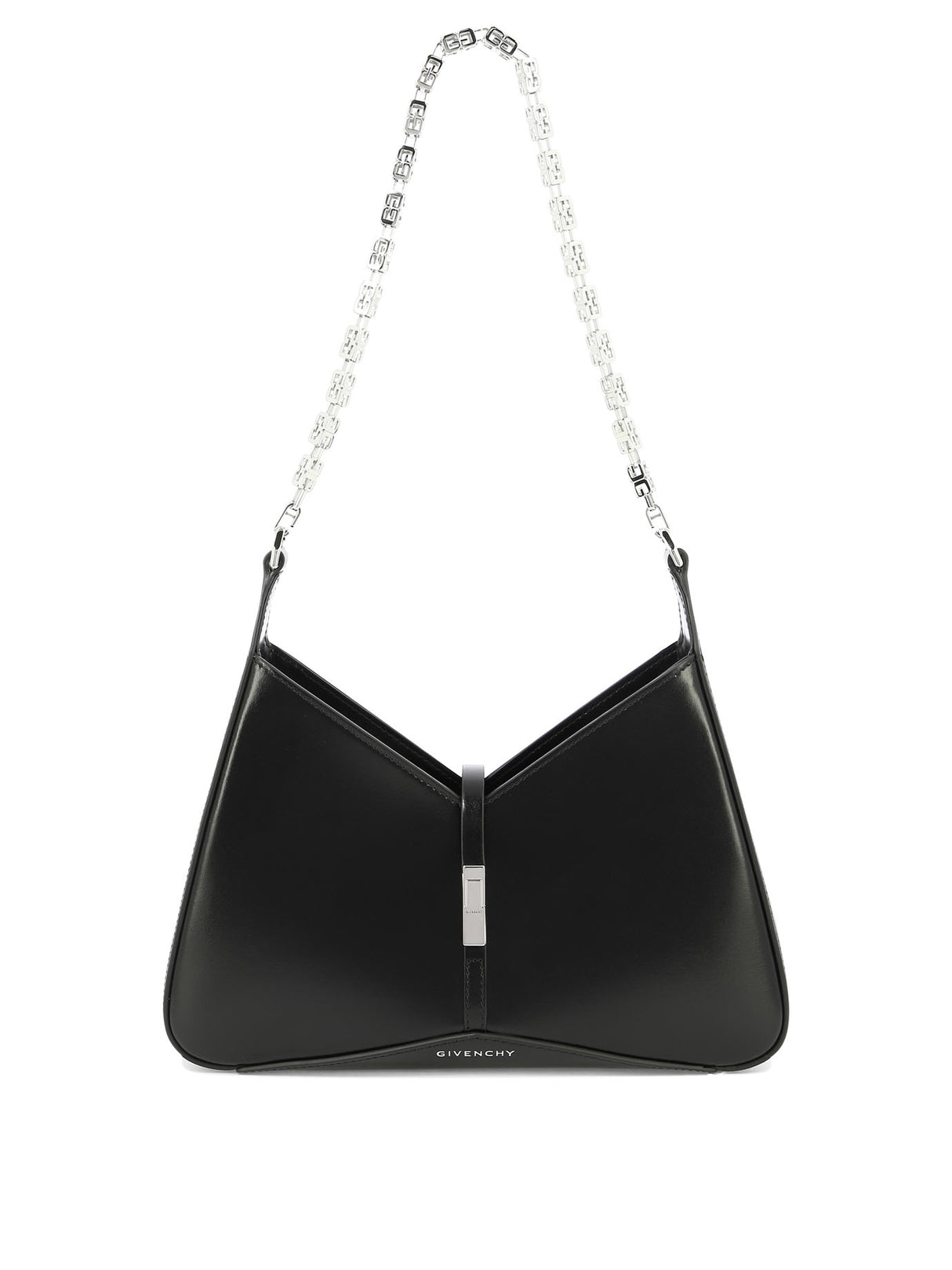 GIVENCHY Chic Mini Cut-Out Shoulder Bag with V-Cut and G-Cube Chain Detail in Black Leather
