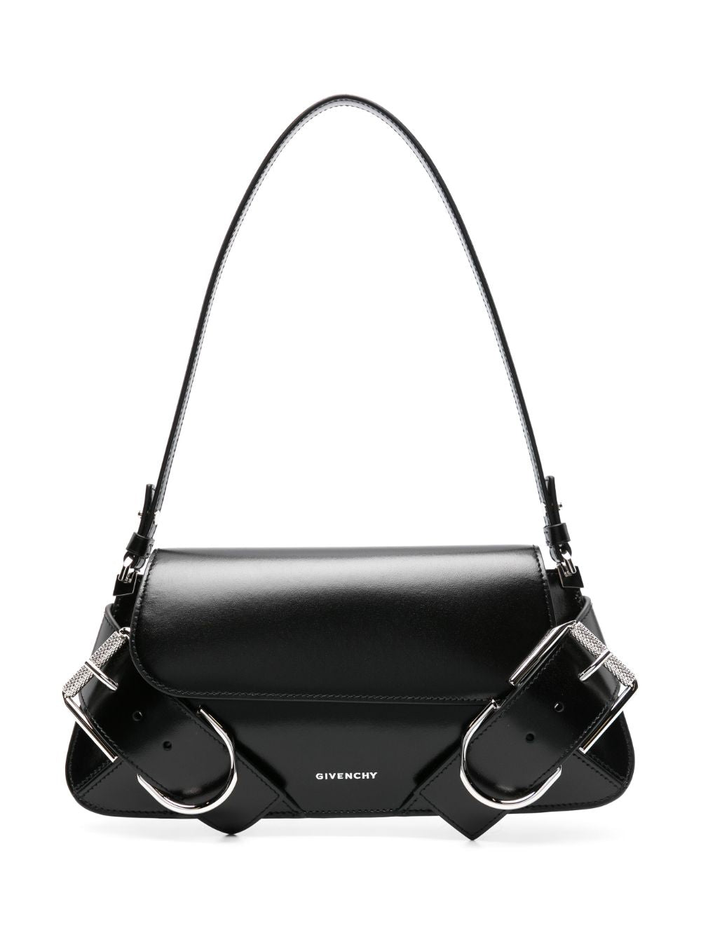 GIVENCHY Black Leather Flap Shoulder Handbag with Signature Details for Women