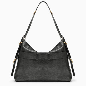 GIVENCHY Distressed Calfskin Medium Shoulder Bag with V-Shape Design and Adjustable Strap, Black