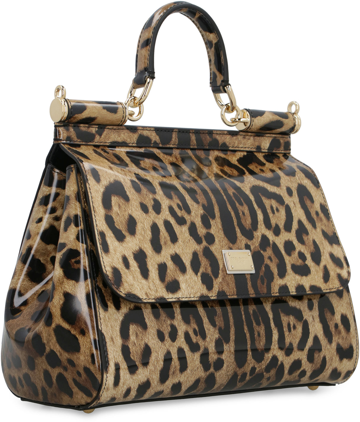 DOLCE & GABBANA Leopard Print Calfskin Handbag with Magnetic Flap and Gold-Tone Hardware