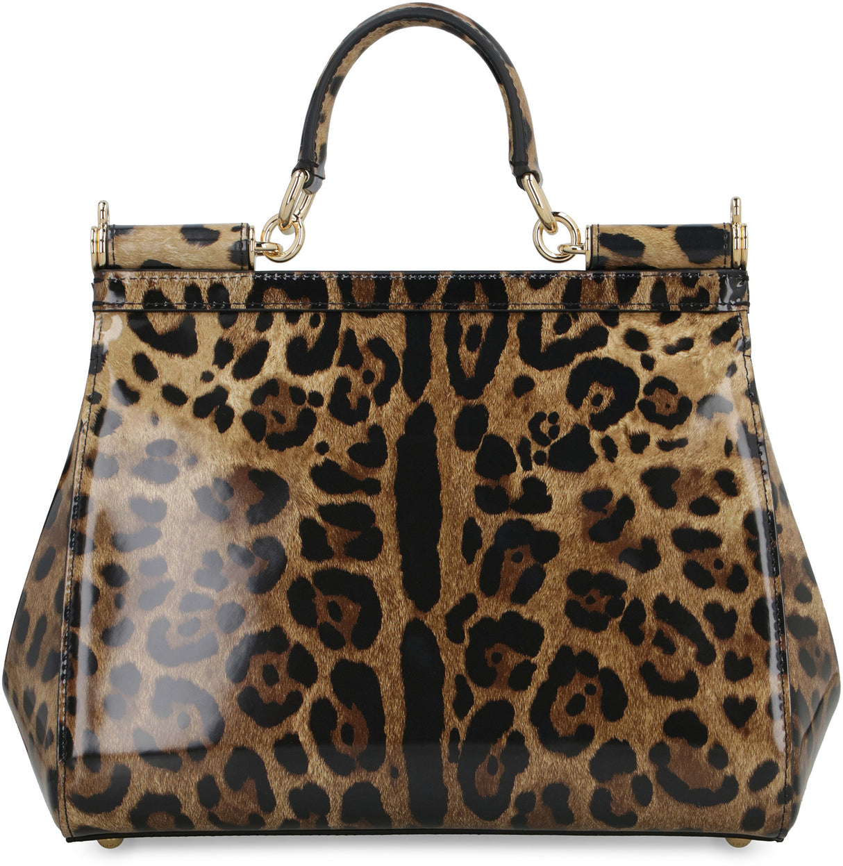 DOLCE & GABBANA Leopard Print Calfskin Handbag with Magnetic Flap and Gold-Tone Hardware