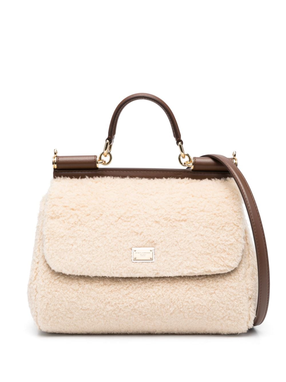 Ivory & Cedar Brown Faux-Shearling Tote Handbag with Gold-Tone Details