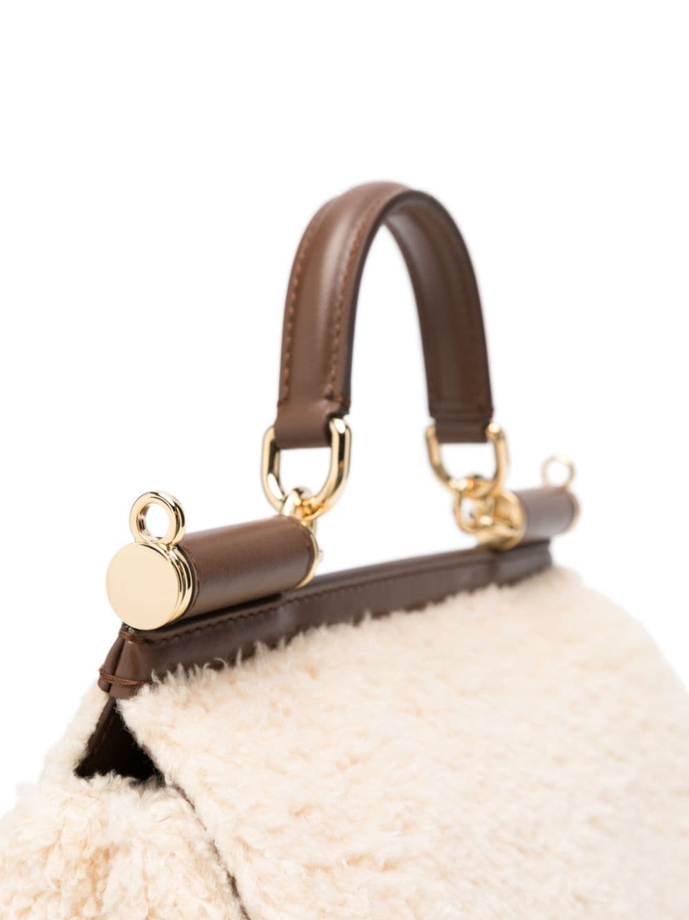 Ivory & Cedar Brown Faux-Shearling Tote Handbag with Gold-Tone Details