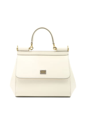 DOLCE & GABBANA "Small Sicily" White Leather Top-Handle Handbag for Women