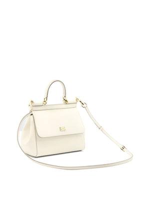 DOLCE & GABBANA "Small Sicily" White Leather Top-Handle Handbag for Women