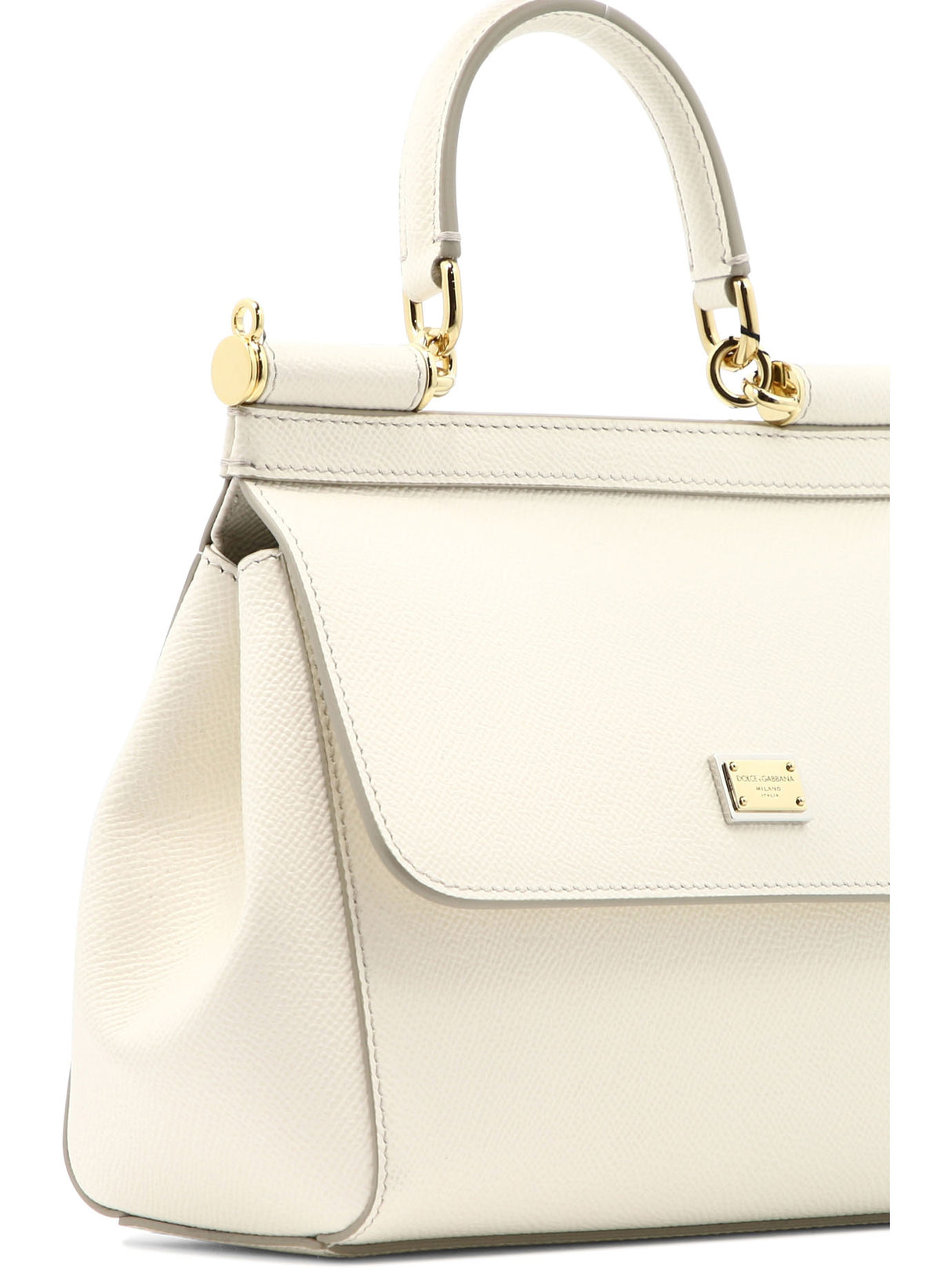 DOLCE & GABBANA "Small Sicily" White Leather Top-Handle Handbag for Women