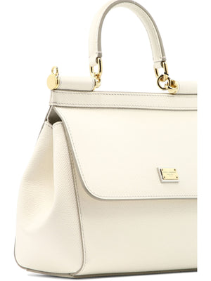 DOLCE & GABBANA "Small Sicily" White Leather Top-Handle Handbag for Women