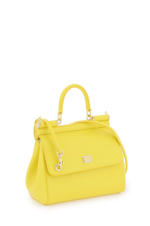 DOLCE & GABBANA Sunny Yellow Calf Leather Mini Sicily Top-Handle Shoulder Bag for Women SS24