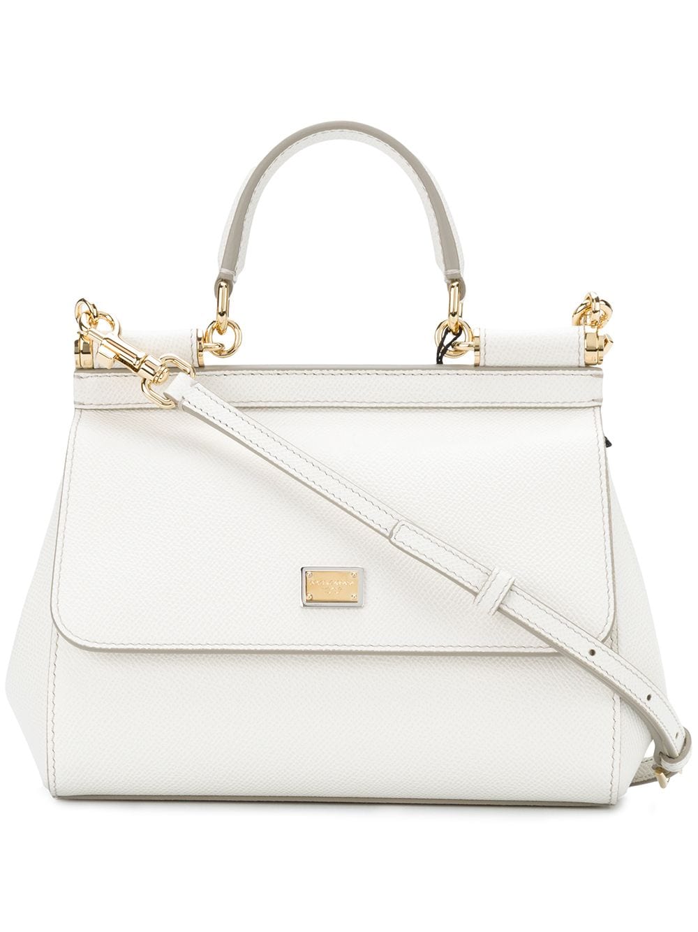 DOLCE & GABBANA "Small Sicily" White Leather Top-Handle Handbag for Women