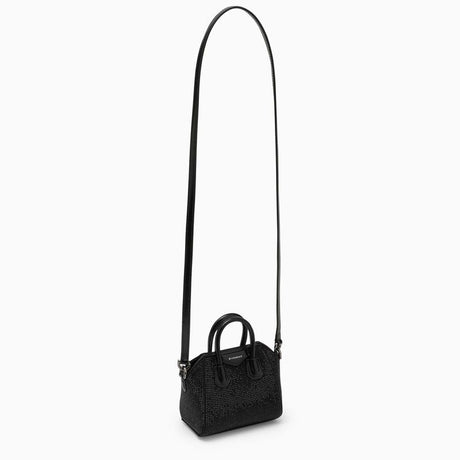 Satin Rhinestone-Covered Micro Handbag with Magnetic Closure and Silver Hardware