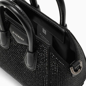 Satin Rhinestone-Covered Micro Handbag with Magnetic Closure and Silver Hardware