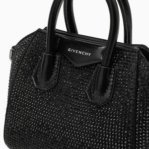 Satin Rhinestone-Covered Micro Handbag with Magnetic Closure and Silver Hardware