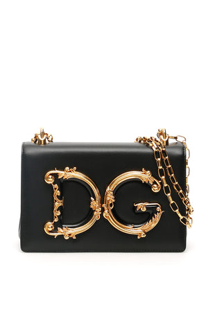 DOLCE & GABBANA DG Baroque Lambskin Handbag with Sliding Chain Strap and Magnetic Closure