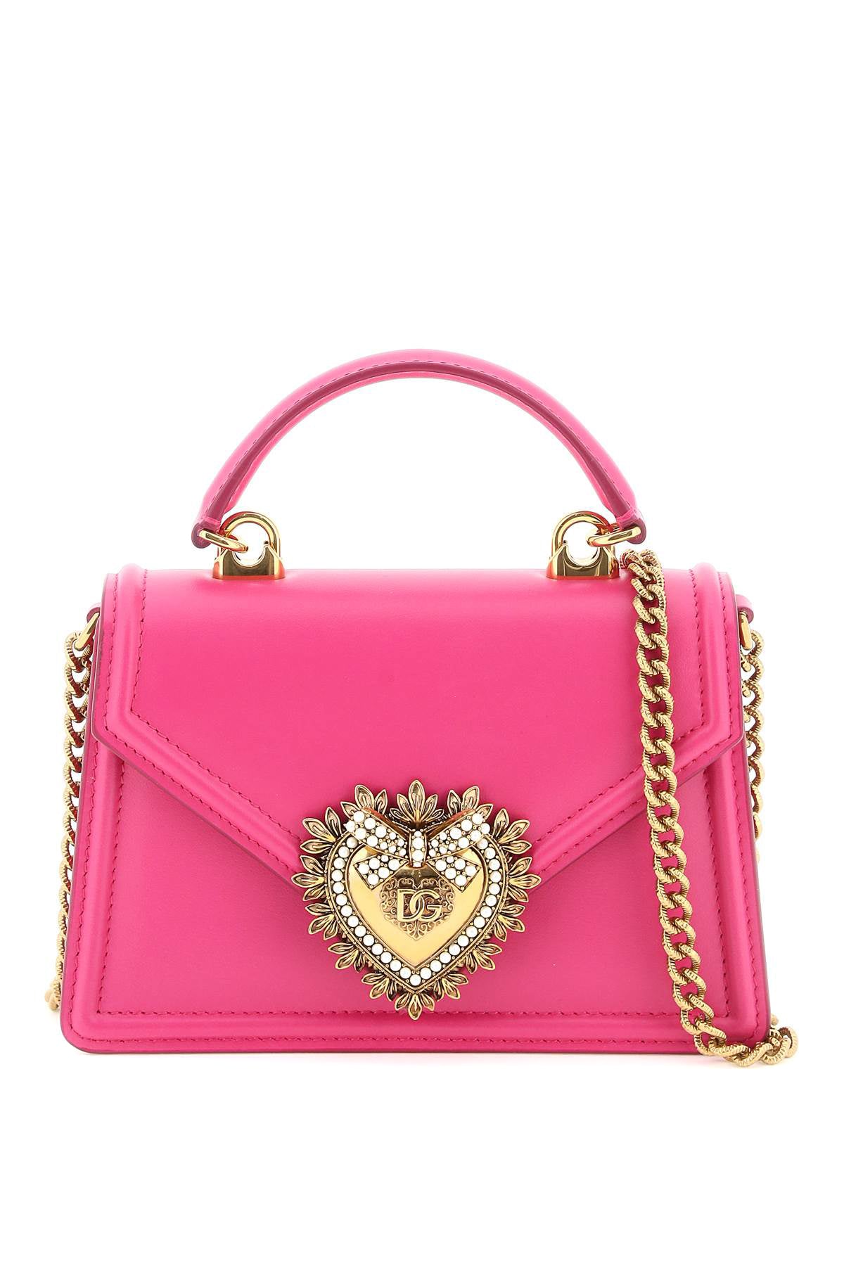 Exquisite Fuchsia Leather Handbag with Metal Heart by Italian Designers