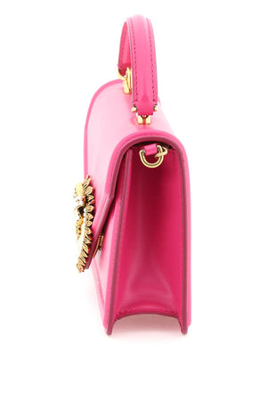 Exquisite Fuchsia Leather Handbag with Metal Heart by Italian Designers