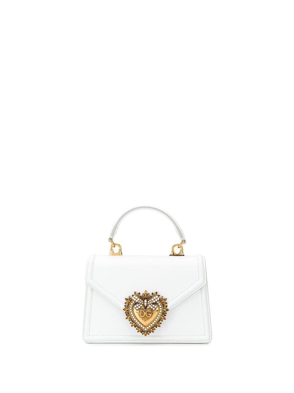 DOLCE & GABBANA White Leather Handbag with Sacred Heart Plaque