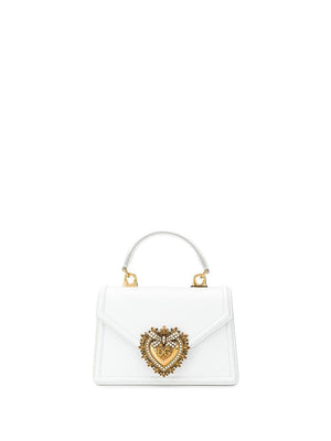 DOLCE & GABBANA White Leather Handbag with Sacred Heart Plaque